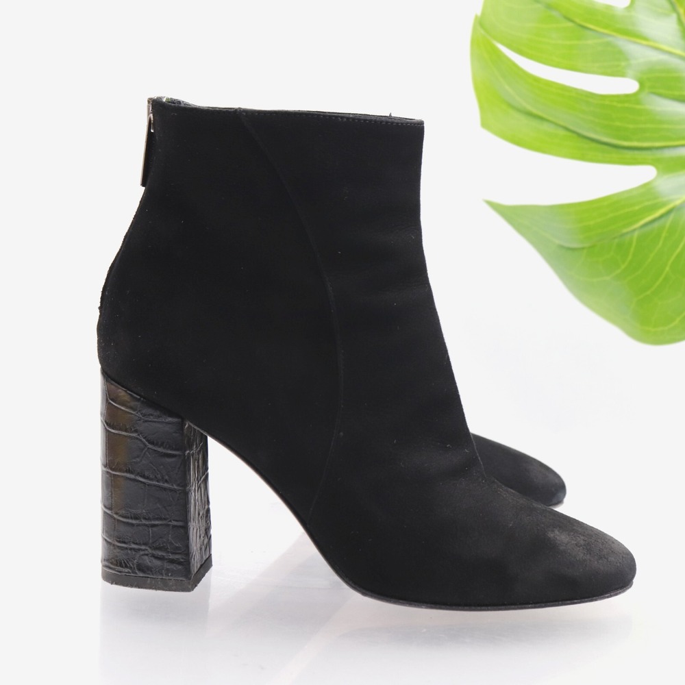 Cordani Boots Womens Size 37 6.5 Black Suede Ankle Booties Croc Block Heel Italy